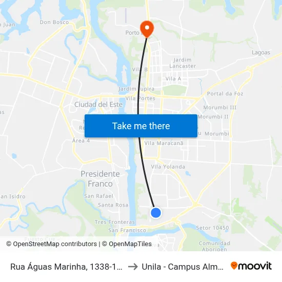Rua Águas Marinha, 1338-1402 to Unila - Campus Almada map