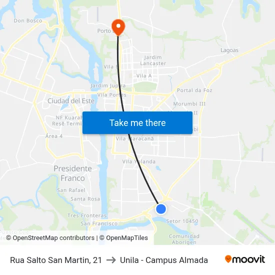 Rua Salto San Martin, 21 to Unila - Campus Almada map