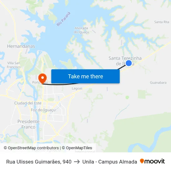 Rua Ulisses Guimarães, 940 to Unila - Campus Almada map
