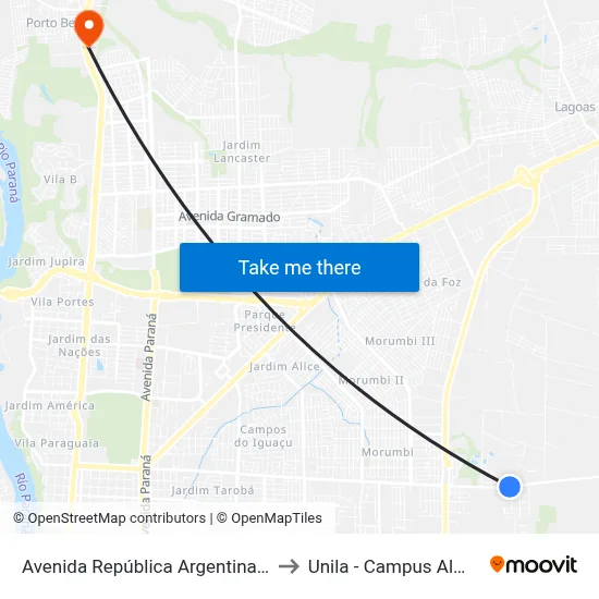 Avenida República Argentina, 315 to Unila - Campus Almada map