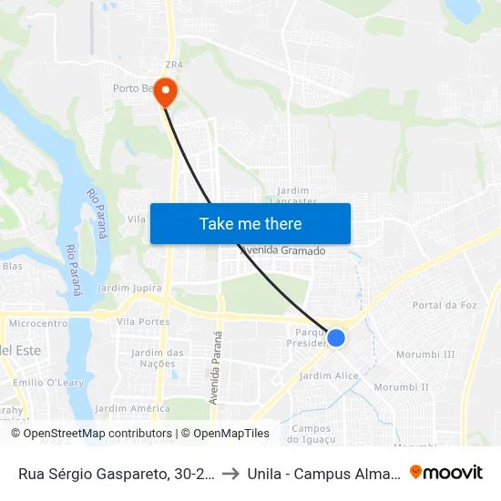 Rua Sérgio Gaspareto, 30-286 to Unila - Campus Almada map