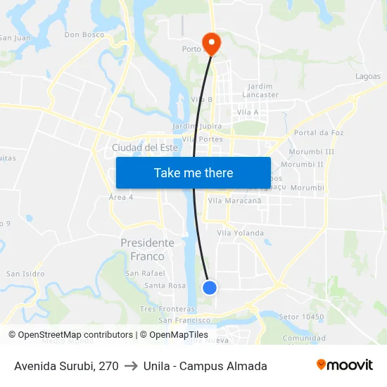 Avenida Surubi, 270 to Unila - Campus Almada map
