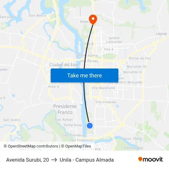Avenida Surubi, 20 to Unila - Campus Almada map