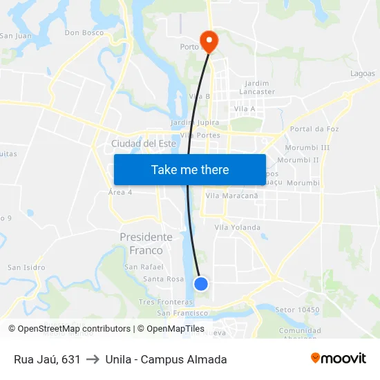 Rua Jaú, 631 to Unila - Campus Almada map