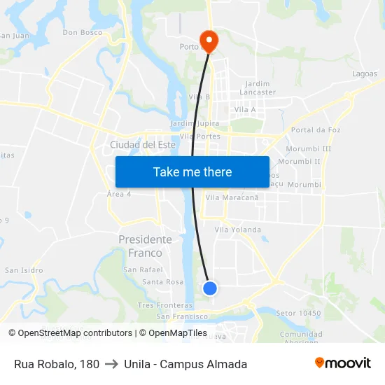 Rua Robalo, 180 to Unila - Campus Almada map