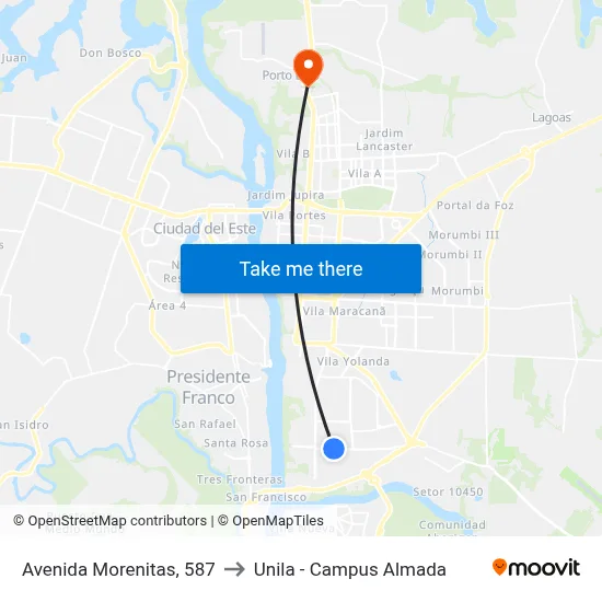 Avenida Morenitas, 587 to Unila - Campus Almada map