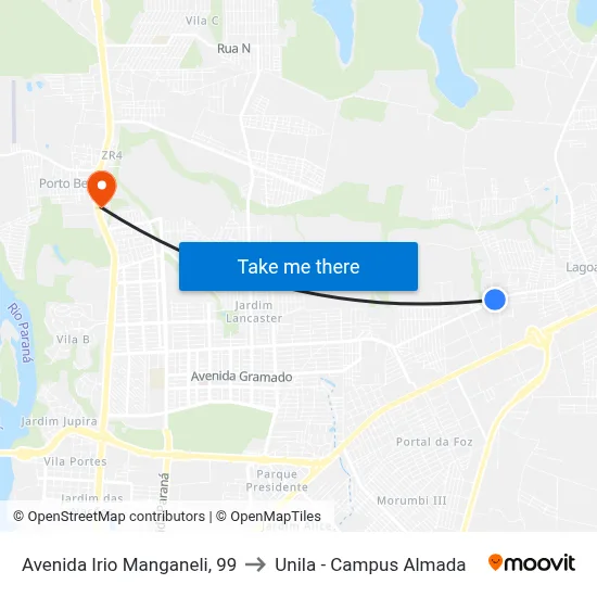 Avenida Irio Manganeli, 99 to Unila - Campus Almada map