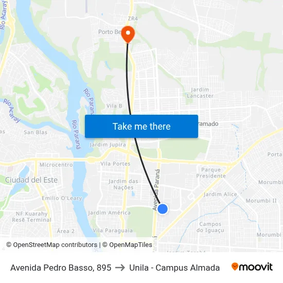 Avenida Pedro Basso, 895 to Unila - Campus Almada map