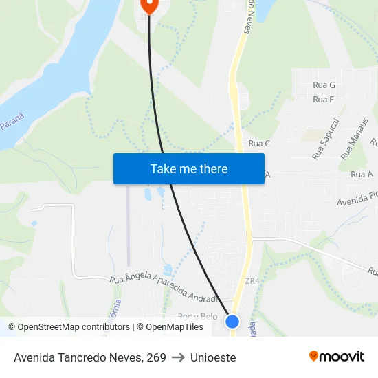 Avenida Tancredo Neves, 269 to Unioeste map