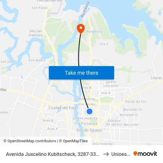 Avenida Juscelino Kubitscheck, 3287-3375 to Unioeste map