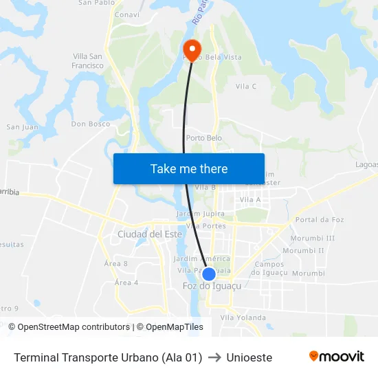 Terminal Transporte Urbano (Ala 01) to Unioeste map