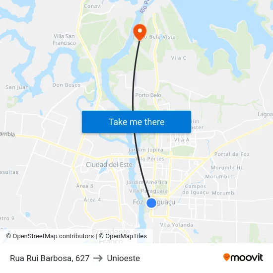 Rua Rui Barbosa, 627 to Unioeste map