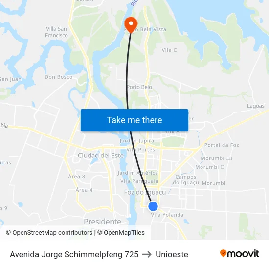Avenida Jorge Schimmelpfeng 725 to Unioeste map