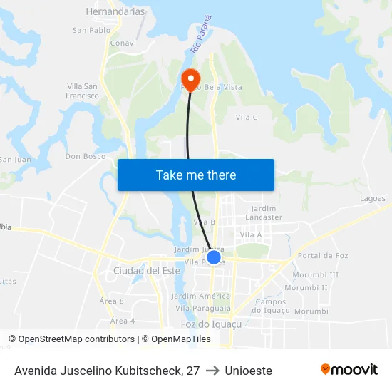 Avenida Juscelino Kubitscheck, 27 to Unioeste map