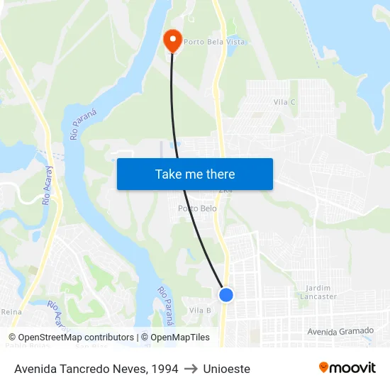 Avenida Tancredo Neves, 1994 to Unioeste map