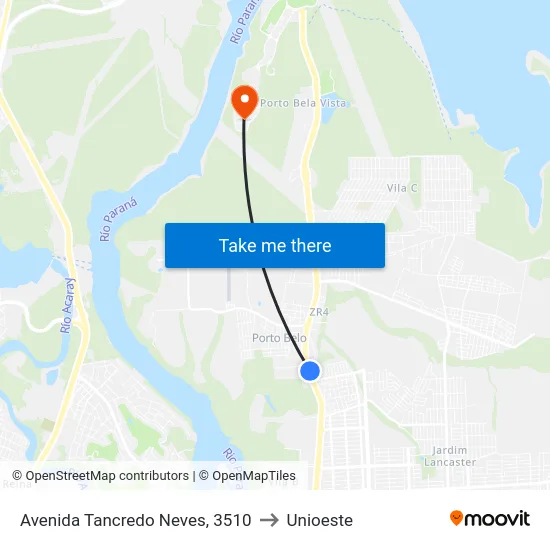 Avenida Tancredo Neves, 3510 to Unioeste map