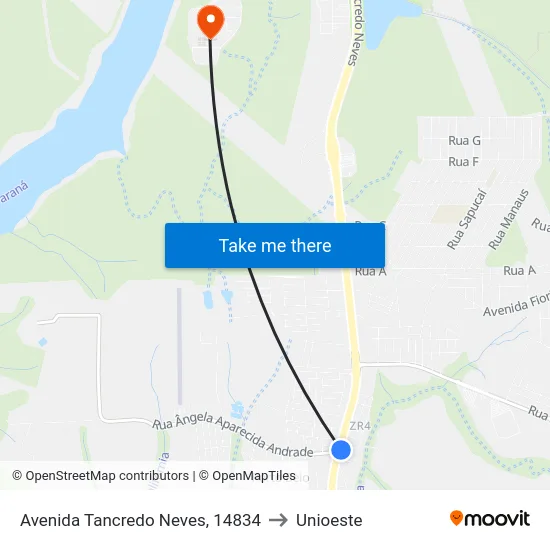Avenida Tancredo Neves, 14834 to Unioeste map
