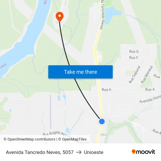 Avenida Tancredo Neves, 5057 to Unioeste map