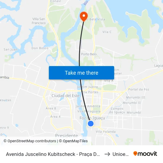 Avenida Juscelino Kubitscheck - Praça Da Paz to Unioeste map