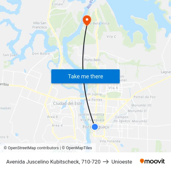 Avenida Juscelino Kubitscheck, 710-720 to Unioeste map