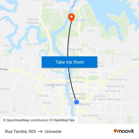 Rua Tarobá, 905 to Unioeste map