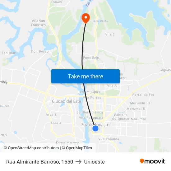 Rua Almirante Barroso, 1550 to Unioeste map