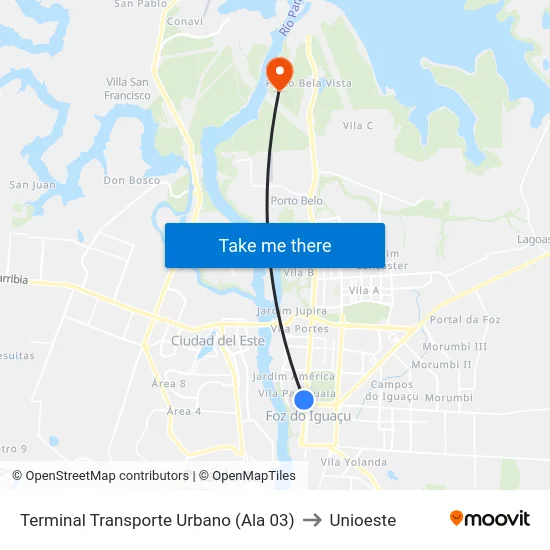 Terminal Transporte Urbano (Ala 03) to Unioeste map
