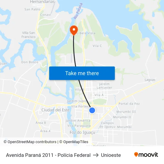 Avenida Paraná 2011 - Polícia Federal to Unioeste map