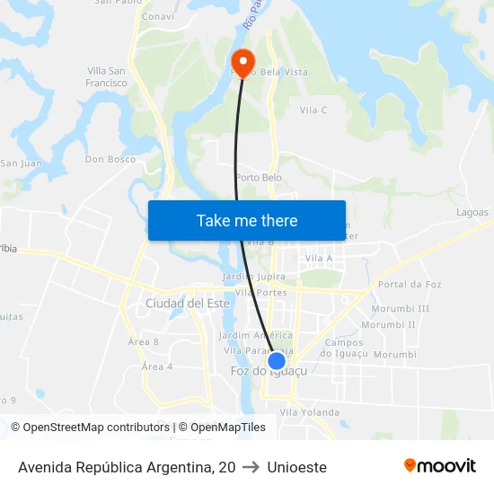 Avenida República Argentina, 20 to Unioeste map