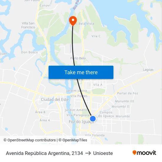 Avenida República Argentina, 2134 to Unioeste map