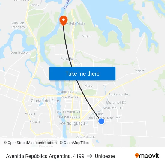 Avenida República Argentina, 4199 to Unioeste map
