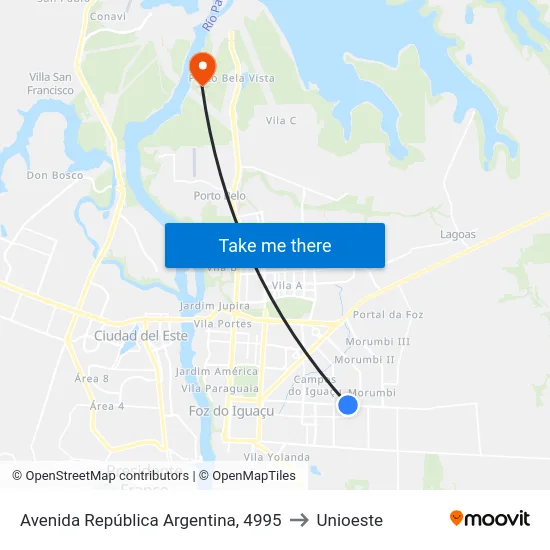 Avenida República Argentina, 4995 to Unioeste map