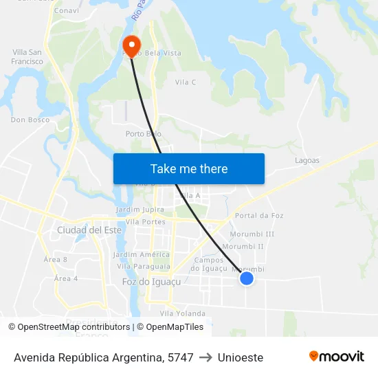 Avenida República Argentina, 5747 to Unioeste map
