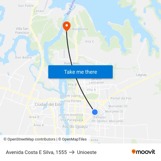 Avenida Costa E Silva, 1555 to Unioeste map