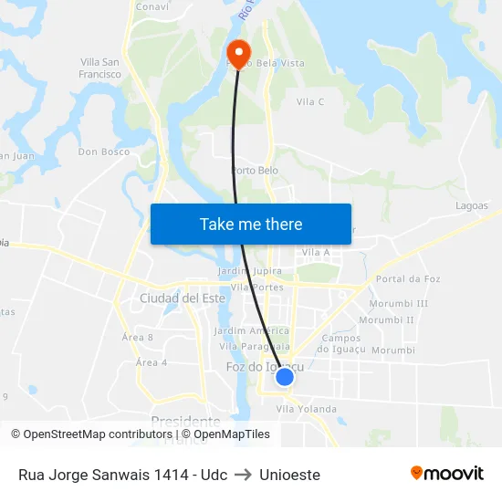Rua Jorge Sanwais 1414 - Udc to Unioeste map