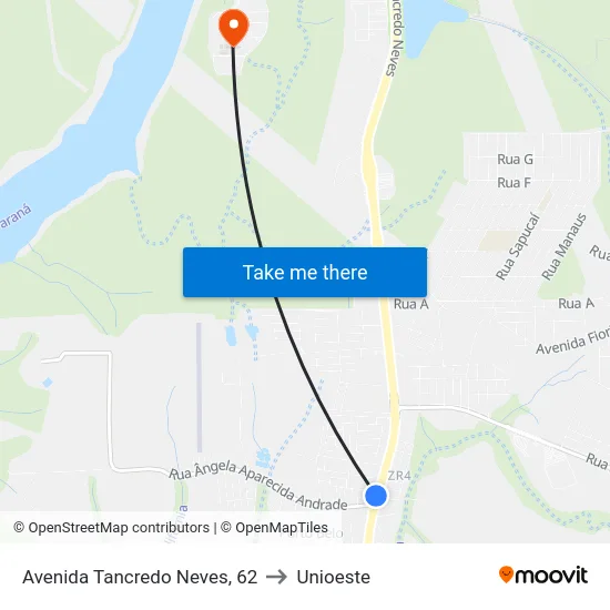 Avenida Tancredo Neves, 62 to Unioeste map