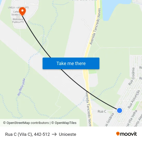 Rua C (Vila C), 442-512 to Unioeste map
