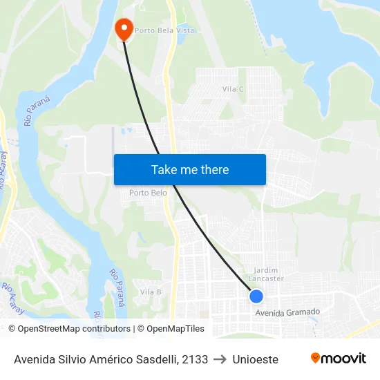 Avenida Silvio Américo Sasdelli, 2133 to Unioeste map