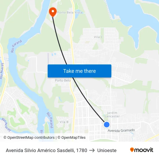 Avenida Silvio Américo Sasdelli, 1780 to Unioeste map