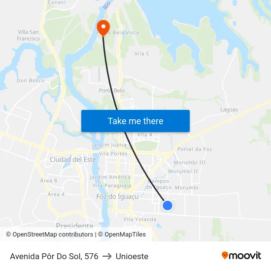 Avenida Pôr Do Sol, 576 to Unioeste map