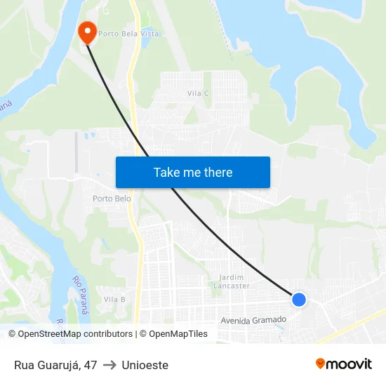 Rua Guarujá, 47 to Unioeste map