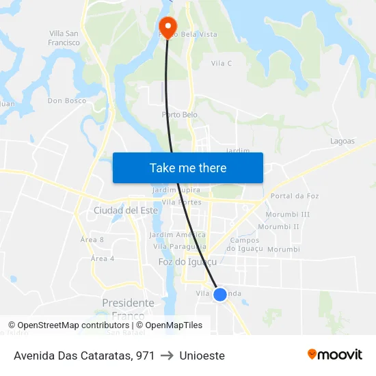 Avenida Das Cataratas, 971 to Unioeste map
