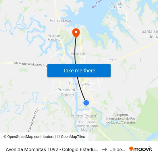 Avenida Morenitas 1092 - Colégio Estadual J.K. to Unioeste map