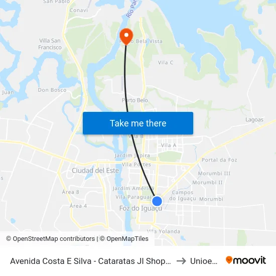 Avenida Costa E Silva - Cataratas Jl Shopping to Unioeste map