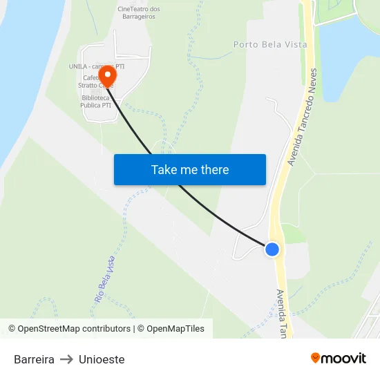 Barreira to Unioeste map