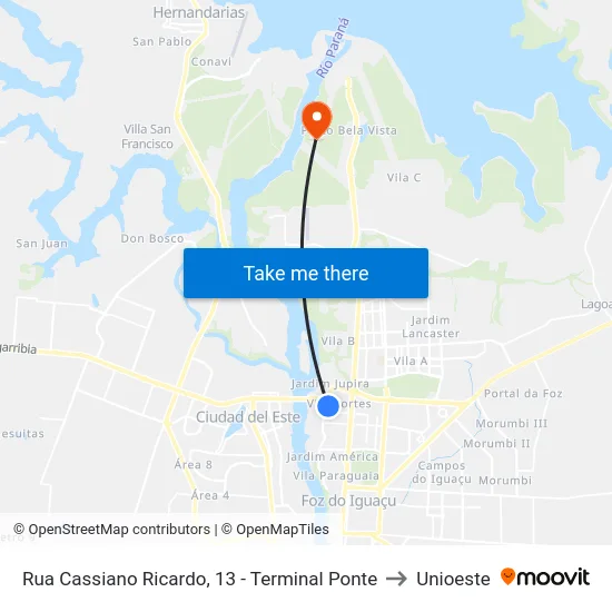 Rua Cassiano Ricardo, 13 - Terminal Ponte to Unioeste map