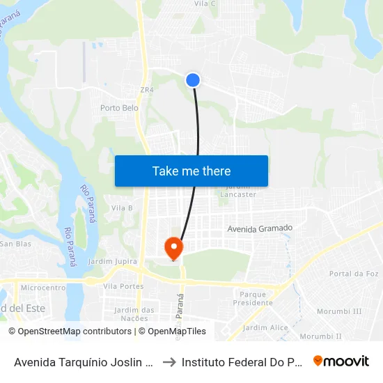 Avenida Tarquínio Joslin Dos Santos - Unioeste to Instituto Federal Do Paraná - Campus Foz map