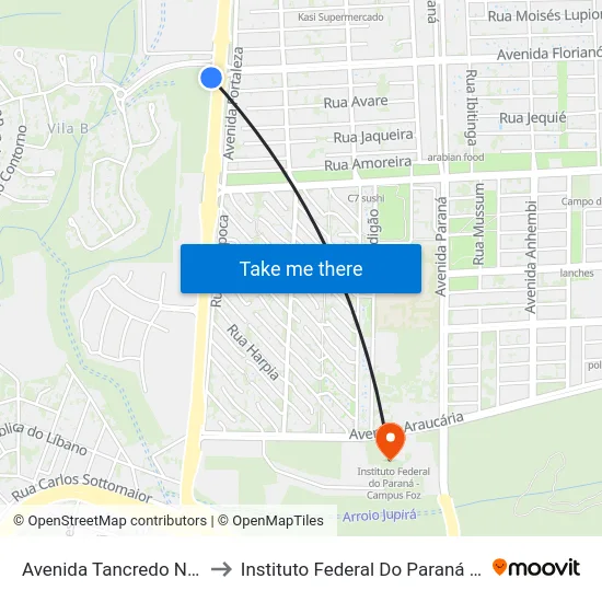 Avenida Tancredo Neves, 1774 to Instituto Federal Do Paraná - Campus Foz map