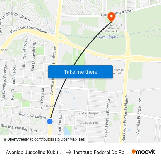 Avenida Juscelino Kubitscheck, 3287-3375 to Instituto Federal Do Paraná - Campus Foz map
