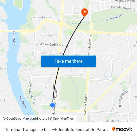 Terminal Transporte Urbano (Ala 01) to Instituto Federal Do Paraná - Campus Foz map